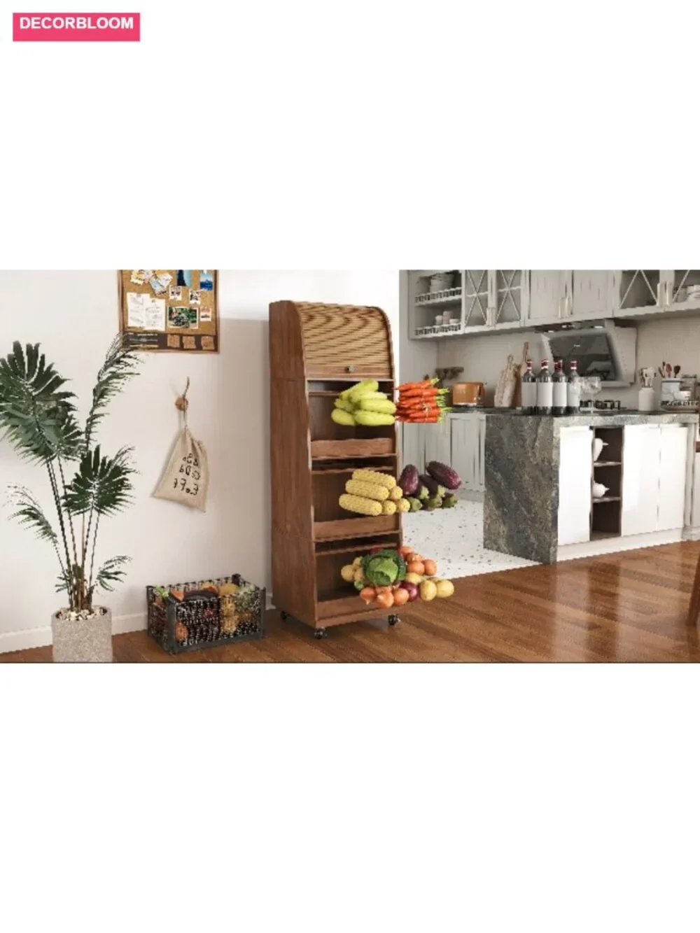 MDF Potato Onion Storage Bin Wheeled Kitchen Pantry Basket